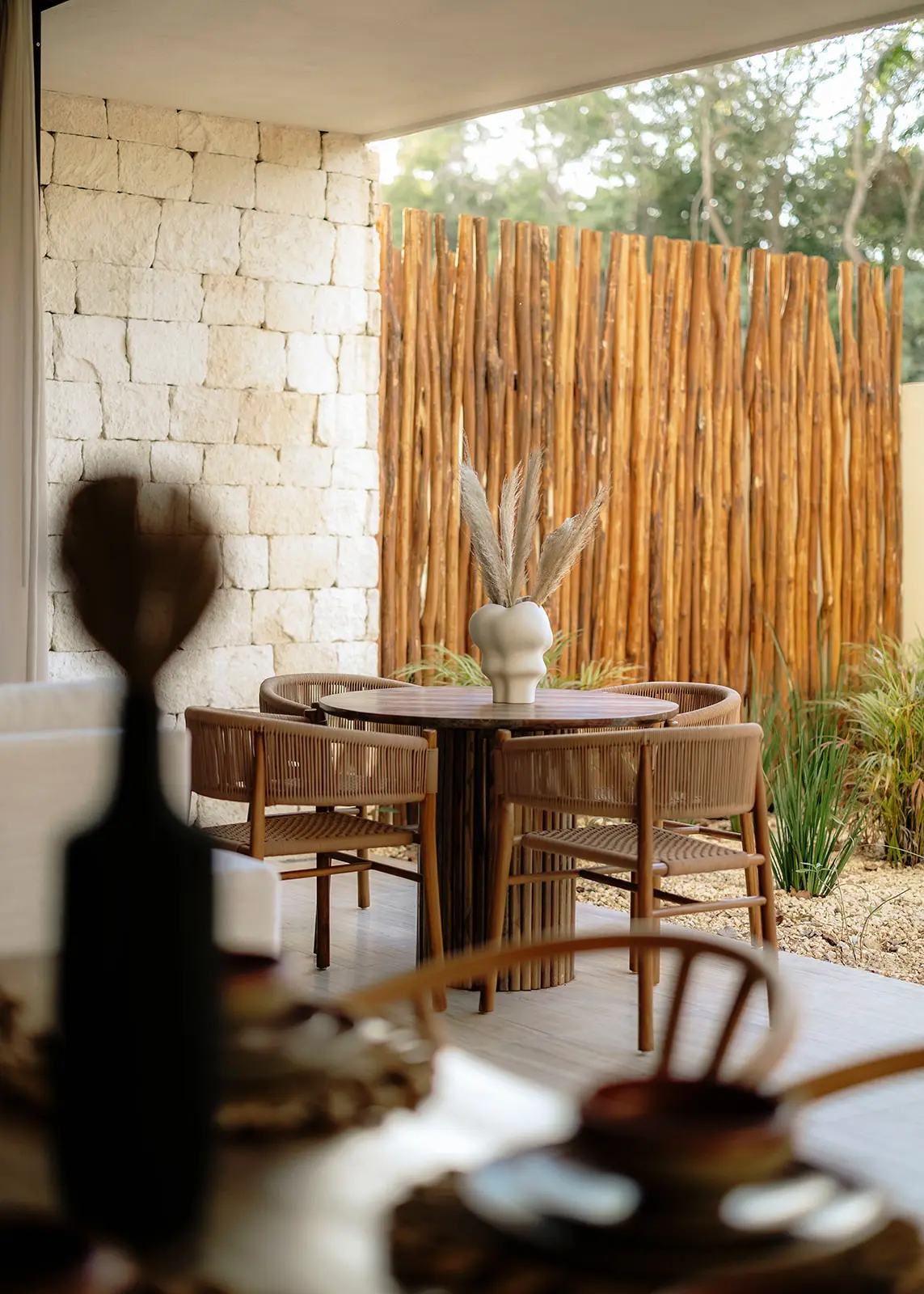 Private outdoor terrace with jungle backdrop at Tulum vacation rental